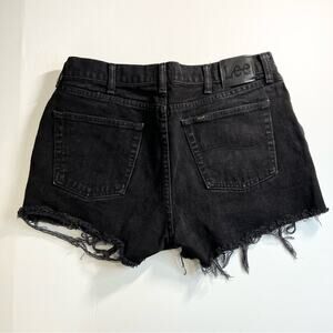 LEE Black Denim‎ Shorts 33/34" Distressed Hem High Rise Jean Shorts